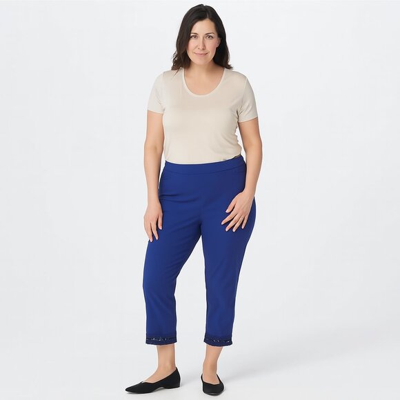 Chico's Royal Blue Cropped Pants Size 16 Lace Trim - Picture 1 of 10